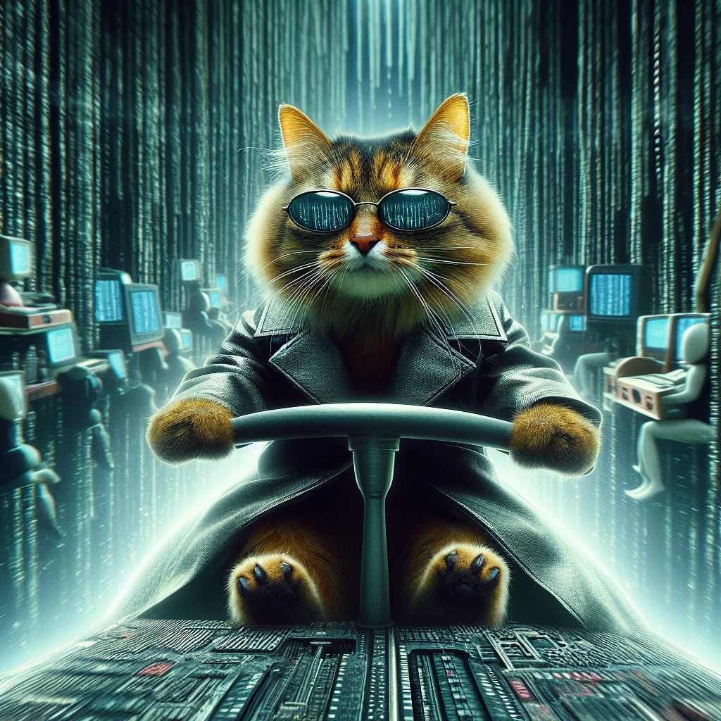 Katze im Matrix-Outfit